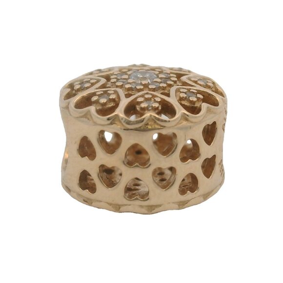 Retired Pandora 14kt Yellow Gold and CZ Hearts of Gold Cut Out Spacer Charm - Picture 3 of 4